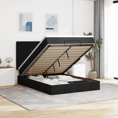 Ottoman Bed with Mattress Black Queen Fabric