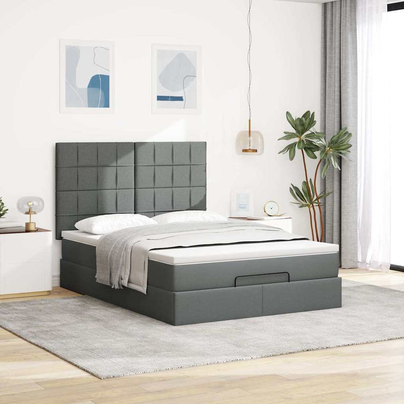 Ottoman Bed with Mattress Dark Grey Double Fabric