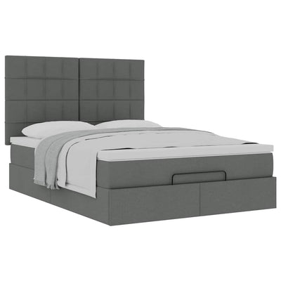 Ottoman Bed with Mattress Dark Grey Double Fabric