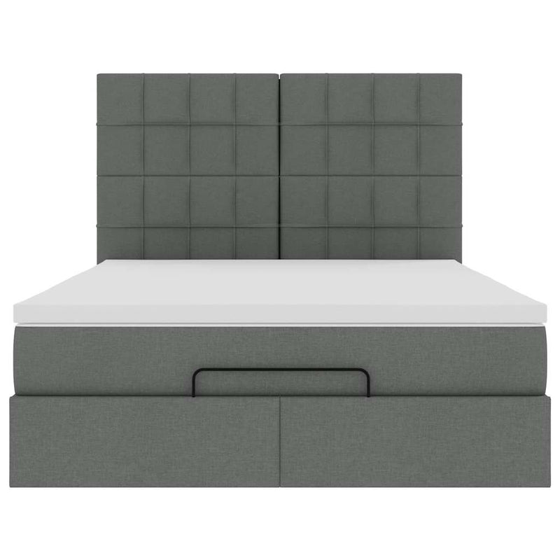 Ottoman Bed with Mattress Dark Grey Double Fabric