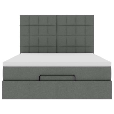 Ottoman Bed with Mattress Dark Grey Queen Fabric