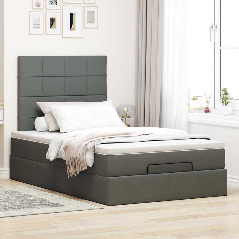 Ottoman Bed with Mattress Dark Grey King Single Fabric