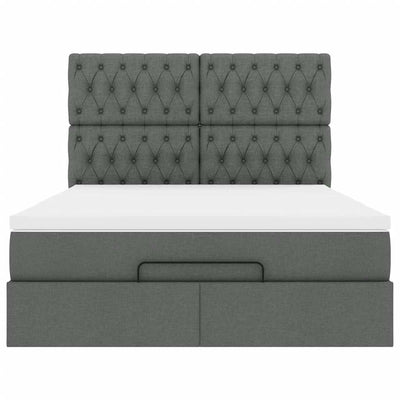 Ottoman Bed with Mattress Dark Grey Double Fabric