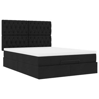 Ottoman Bed with Mattress Black Double Fabric