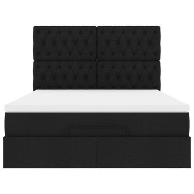 Ottoman Bed with Mattress Black Double Fabric