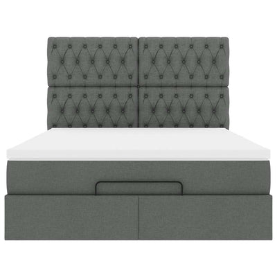 Ottoman Bed with Mattress Dark Grey Queen Fabric