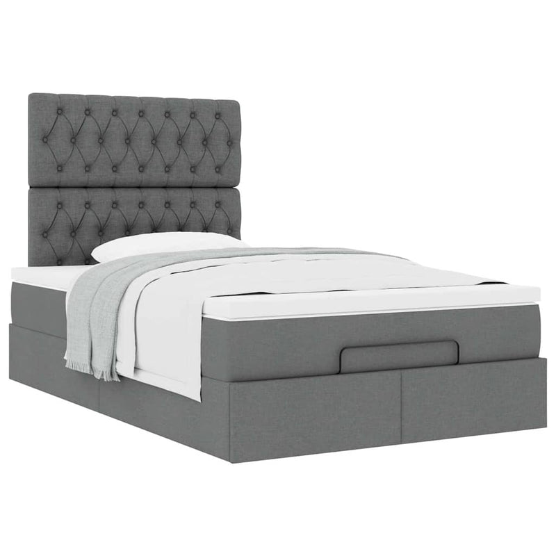 Ottoman Bed with Mattress Dark Grey King Single Fabric