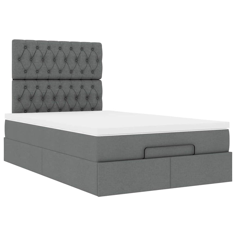 Ottoman Bed with Mattress Dark Grey King Single Fabric