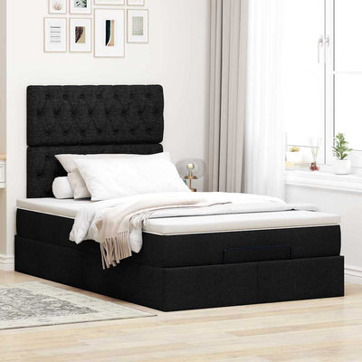 Ottoman Bed with Mattress Black King Single Fabric