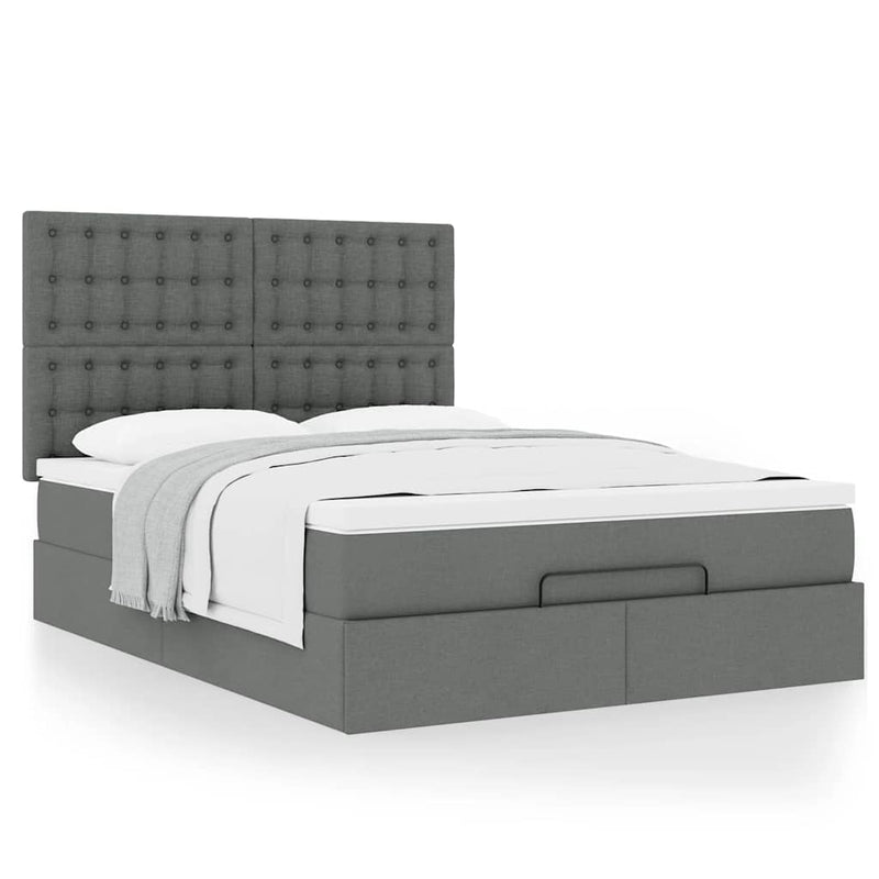 Ottoman Bed with Mattress Dark Grey Double Fabric