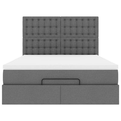 Ottoman Bed with Mattress Dark Grey Double Fabric