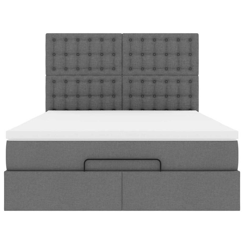 Ottoman Bed with Mattress Dark Grey Double Fabric