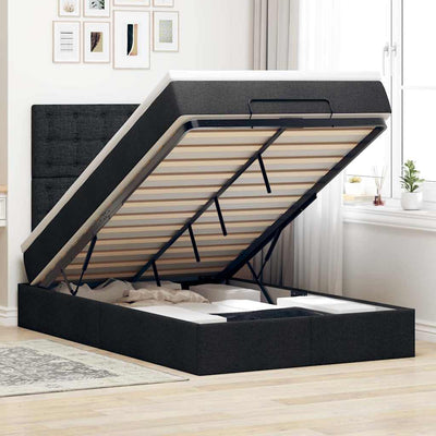 Ottoman Bed with Mattress Black King Single Fabric