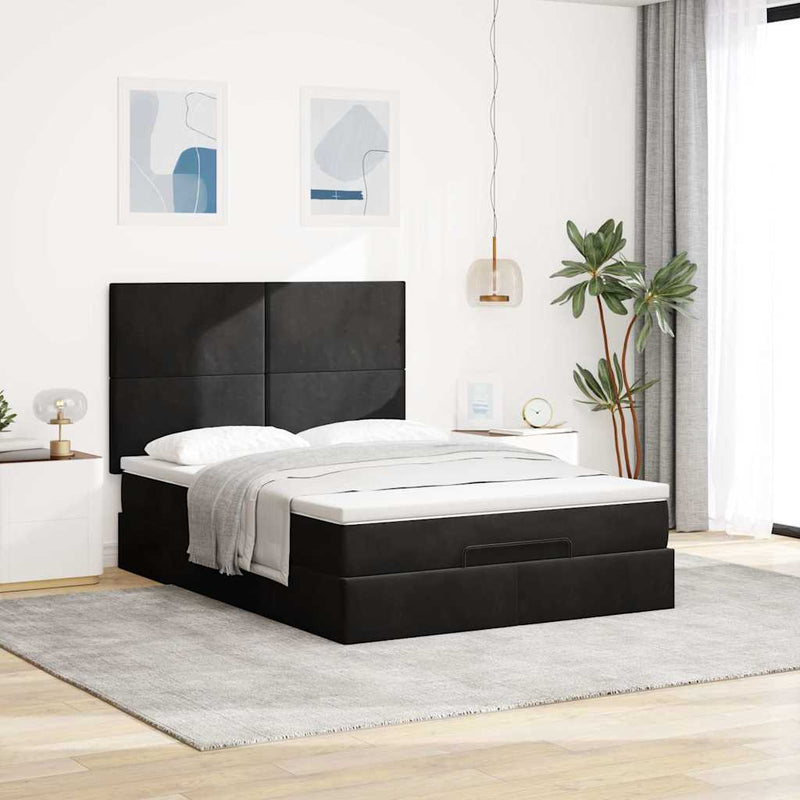 Ottoman Bed with Mattresses Black Double Velvet