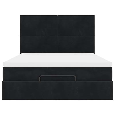 Ottoman Bed with Mattresses Black Double Velvet