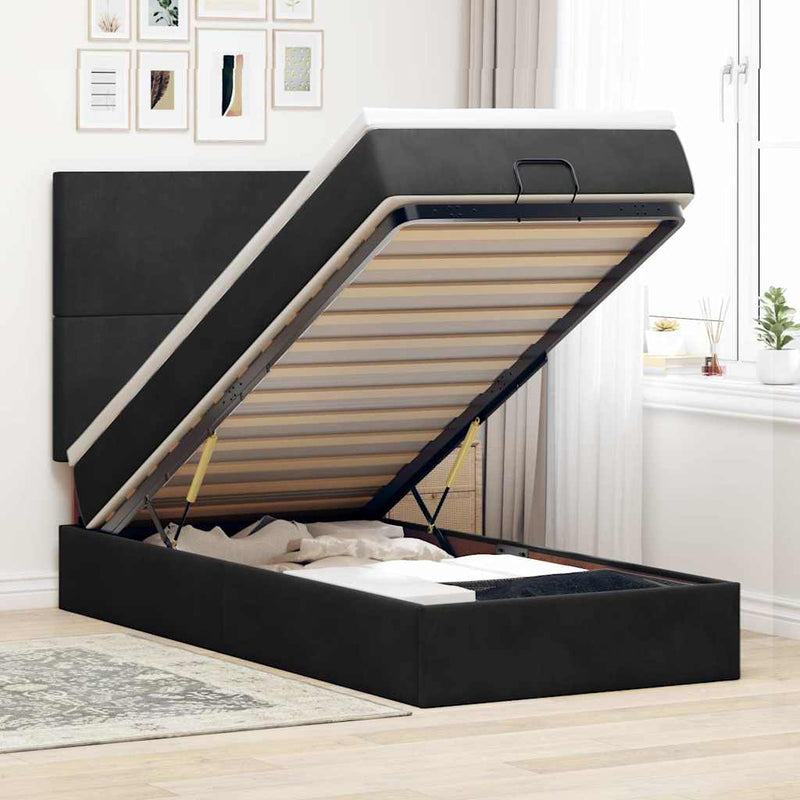 Ottoman Bed with Mattresses Black Double Velvet