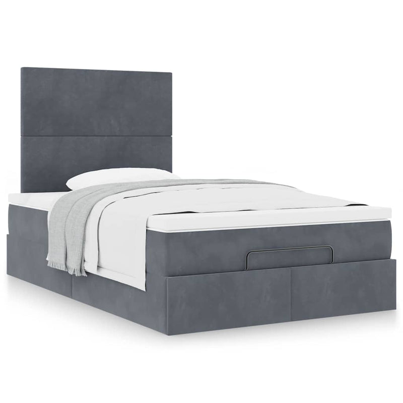 Ottoman Bed with Mattresses Dark Grey King Single Velvet