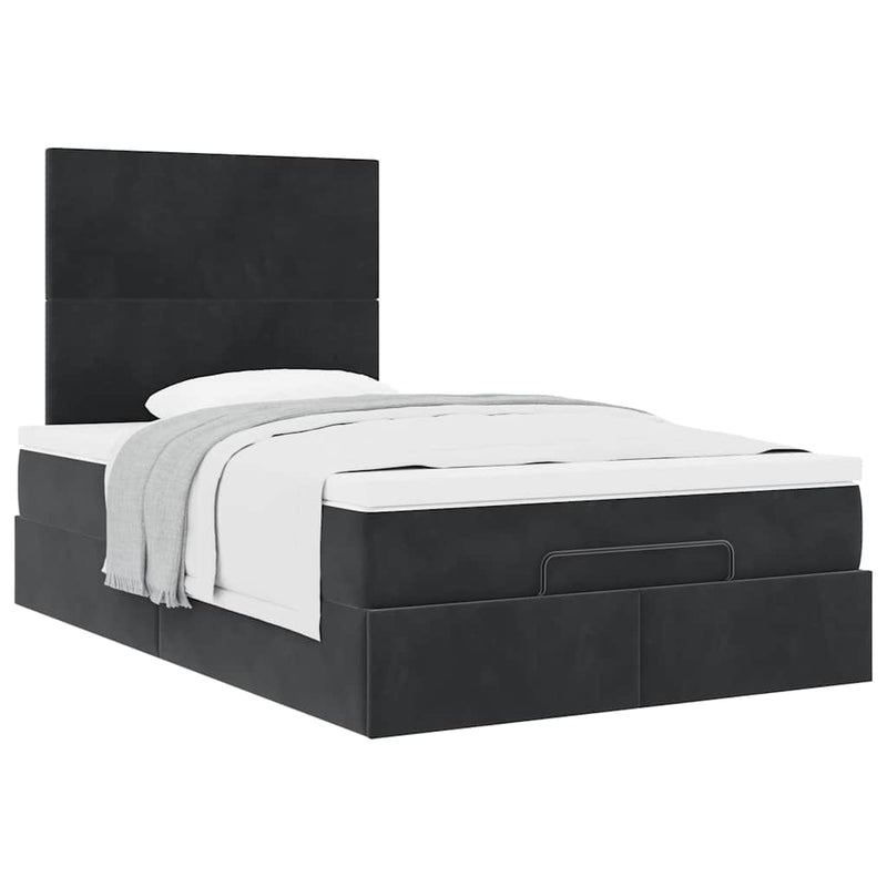 Ottoman Bed with Mattresses Black King Single Velvet