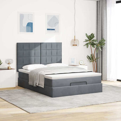 Ottoman Bed with Mattresses Dark Grey Queen Velvet