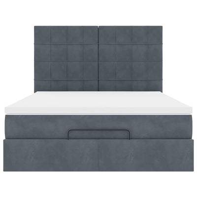 Ottoman Bed with Mattresses Dark Grey Queen Velvet