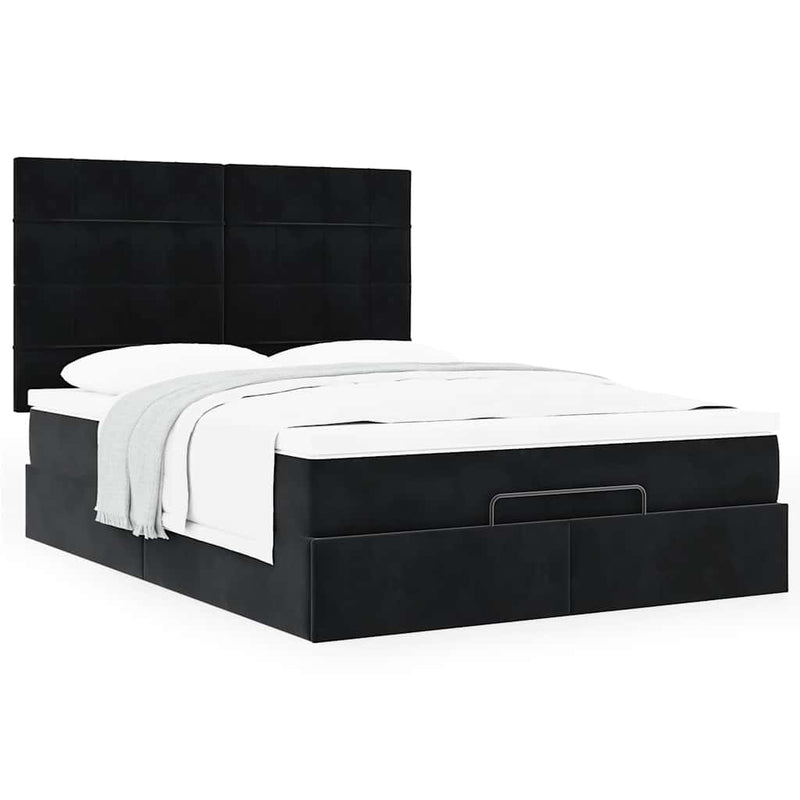 Ottoman Bed with Mattresses Black Queen Velvet