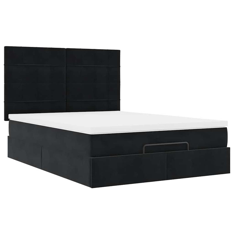 Ottoman Bed with Mattresses Black Queen Velvet