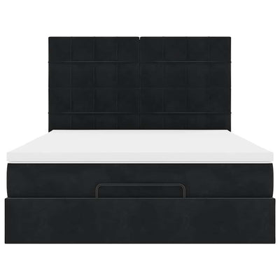 Ottoman Bed with Mattresses Black Queen Velvet