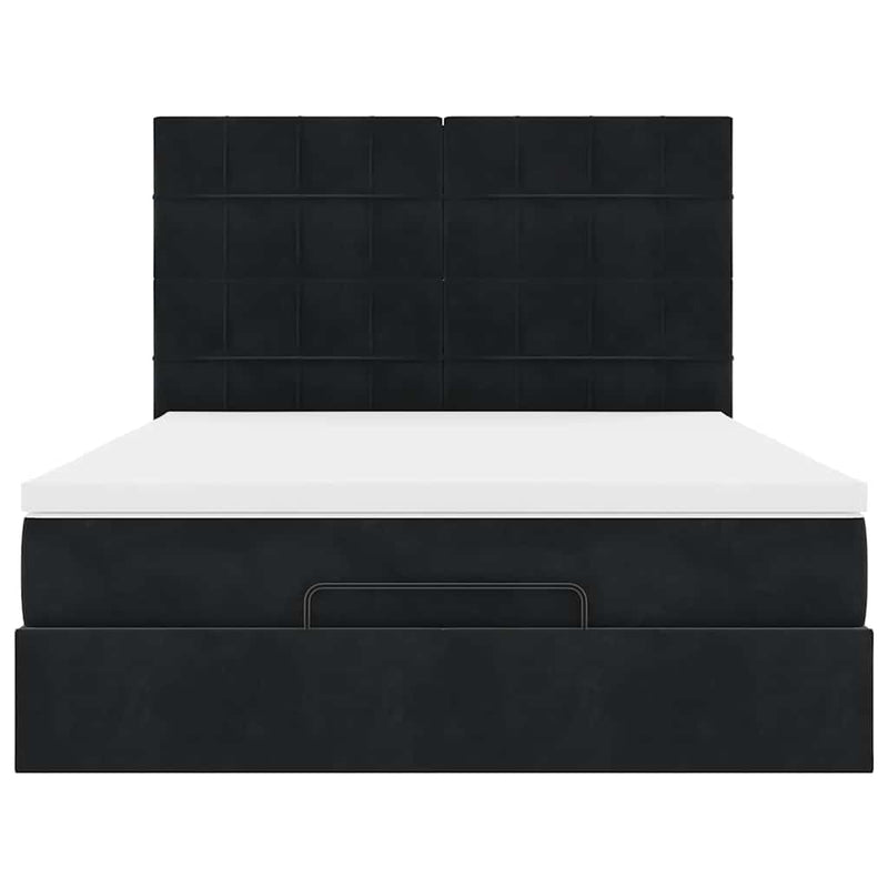 Ottoman Bed with Mattresses Black Queen Velvet