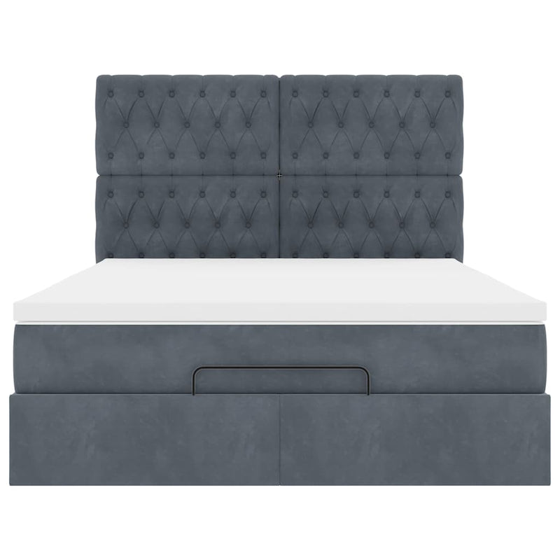 Ottoman Bed with Mattresses Dark Grey Double Velvet