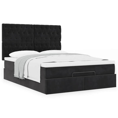 Ottoman Bed with Mattresses Black Double Velvet