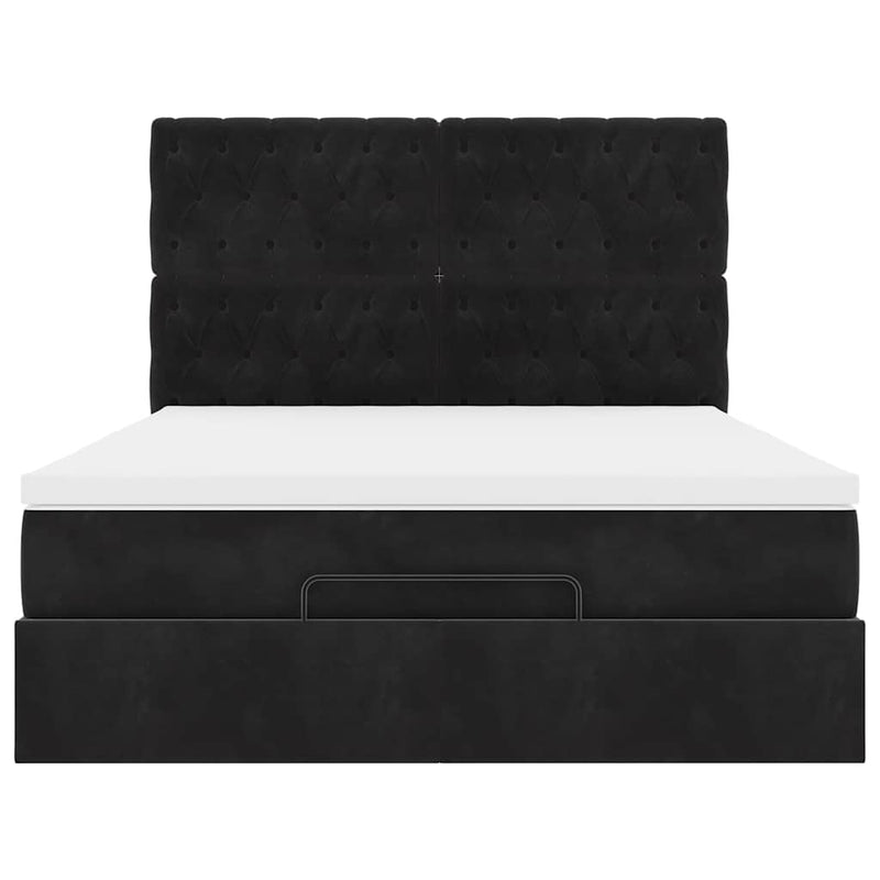 Ottoman Bed with Mattresses Black Double Velvet