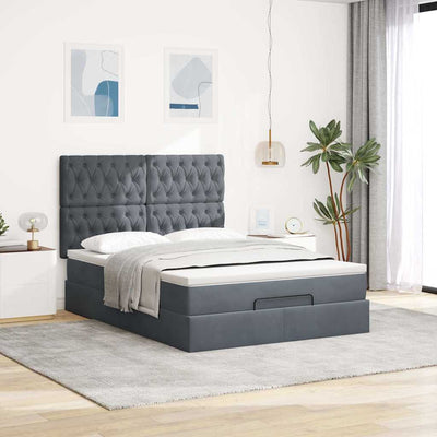 Ottoman Bed with Mattresses Dark Grey Queen Velvet