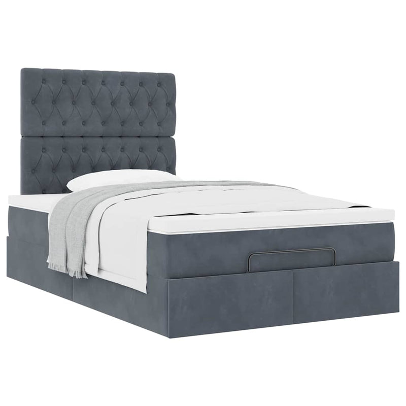 Ottoman Bed with Mattresses Dark Grey King Single Velvet