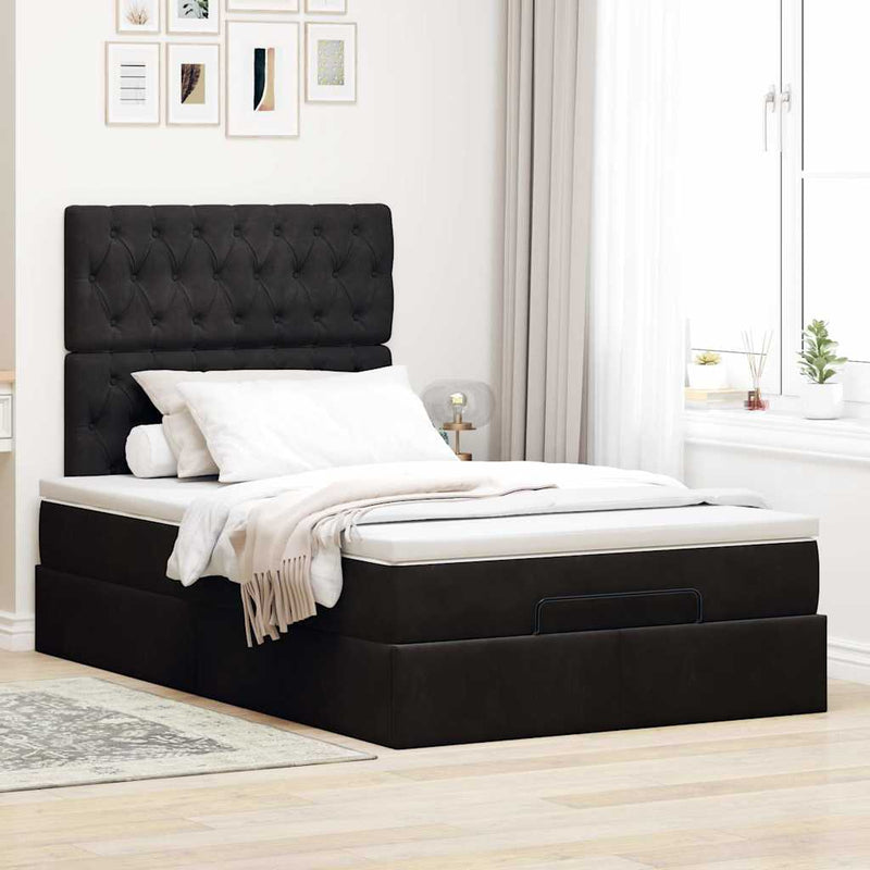 Ottoman Bed with Mattresses Black King Single Velvet