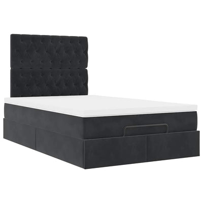 Ottoman Bed with Mattresses Black King Single Velvet