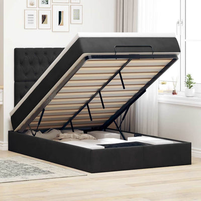 Ottoman Bed with Mattresses Black King Single Velvet