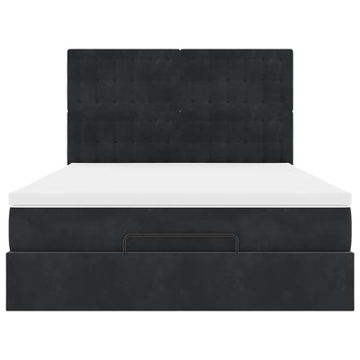 Ottoman Bed with Mattresses Black Double Velvet