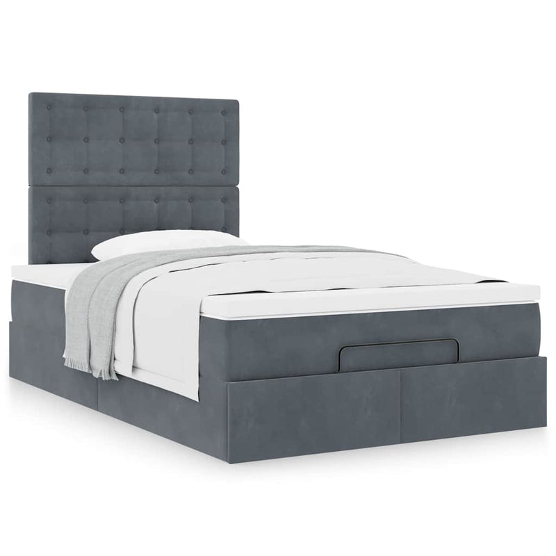 Ottoman Bed with Mattresses Dark Grey King Single Velvet