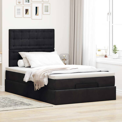 Ottoman Bed with Mattresses Black King Single Velvet