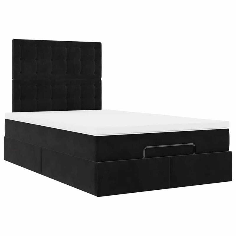 Ottoman Bed with Mattresses Black King Single Velvet