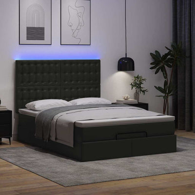 Ottoman Bed with Mattress & LEDs Black Double Faux Leather