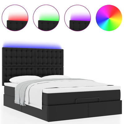 Ottoman Bed with Mattress & LEDs Black Double Faux Leather