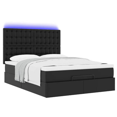 Ottoman Bed with Mattress & LEDs Black Queen Faux Leather