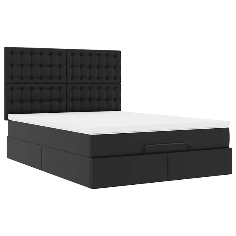 Ottoman Bed with Mattress & LEDs Black Queen Faux Leather