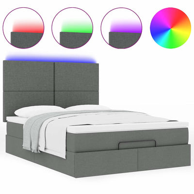 Ottoman Bed with Mattress & LEDs Dark Grey Double Fabric