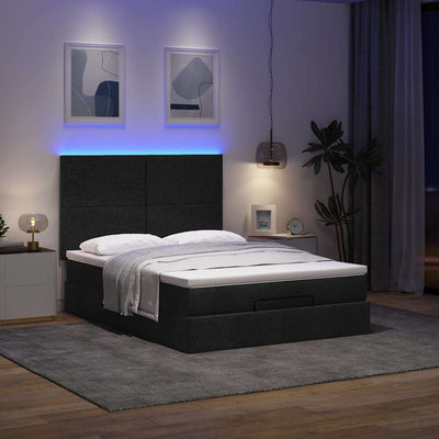 Ottoman Bed with Mattress & LEDs Black Double Fabric