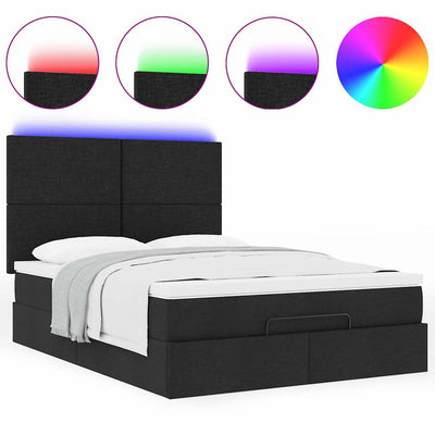 Ottoman Bed with Mattress & LEDs Black Double Fabric