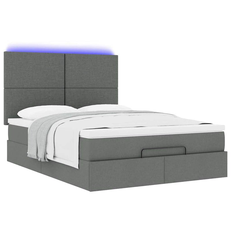 Ottoman Bed with Mattress & LEDs Dark Grey Queen Fabric