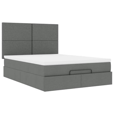 Ottoman Bed with Mattress & LEDs Dark Grey Queen Fabric