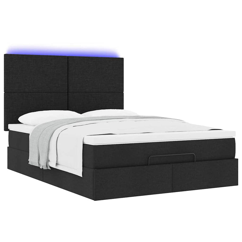 Ottoman Bed with Mattress & LEDs Black Queen Fabric